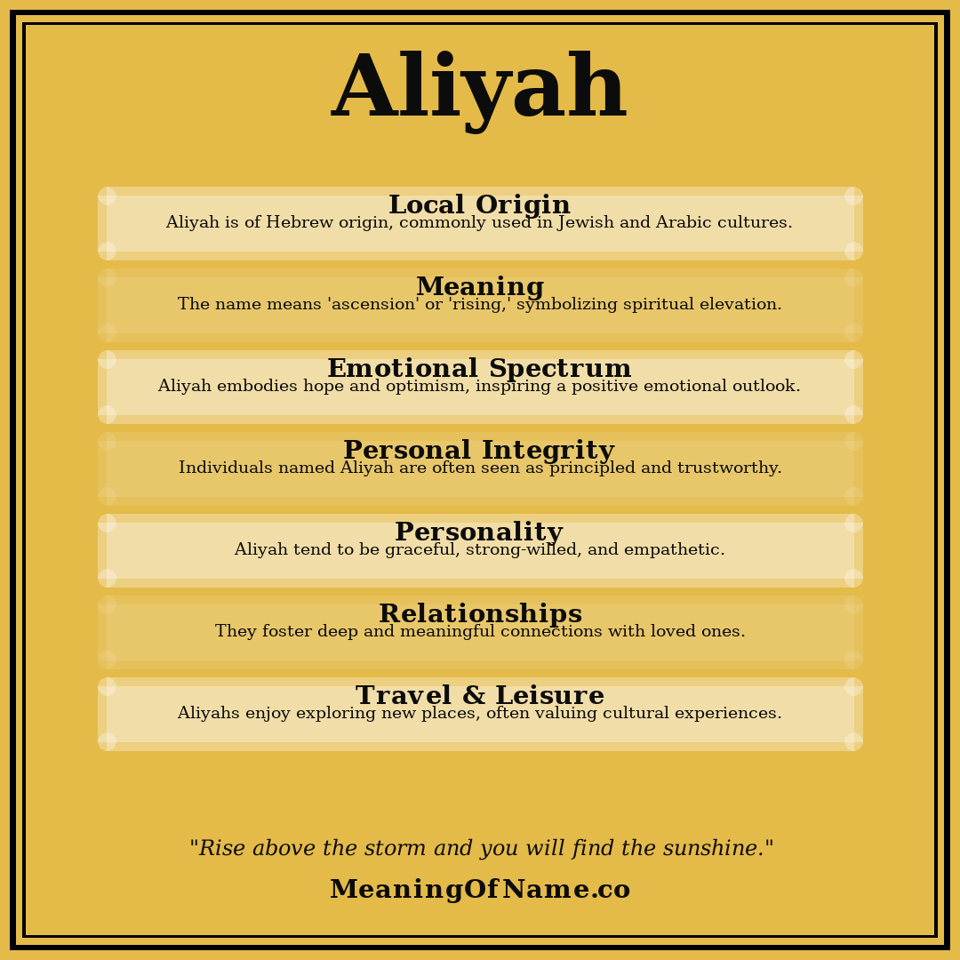 Aliyah name meaning poster