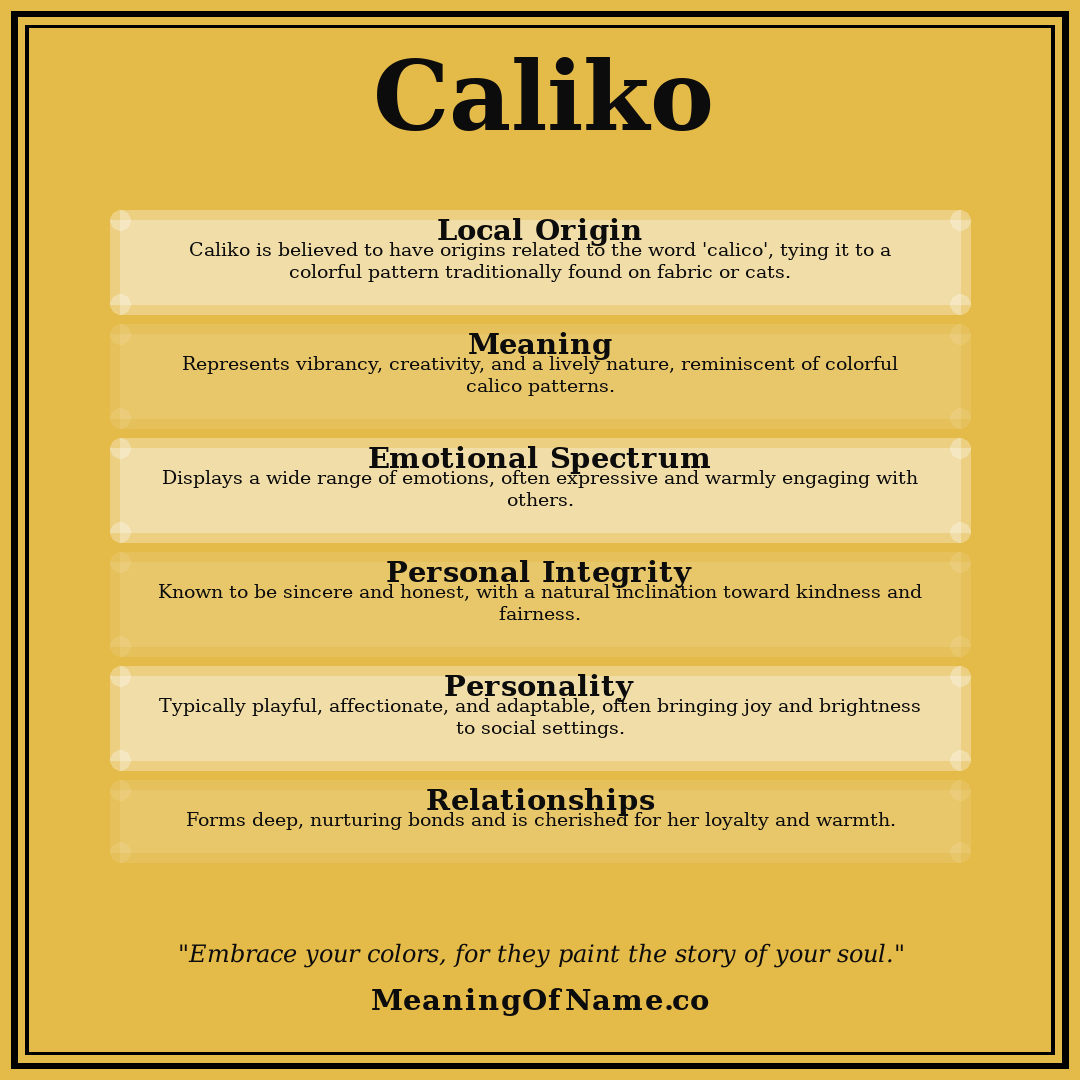 Caliko name meaning poster