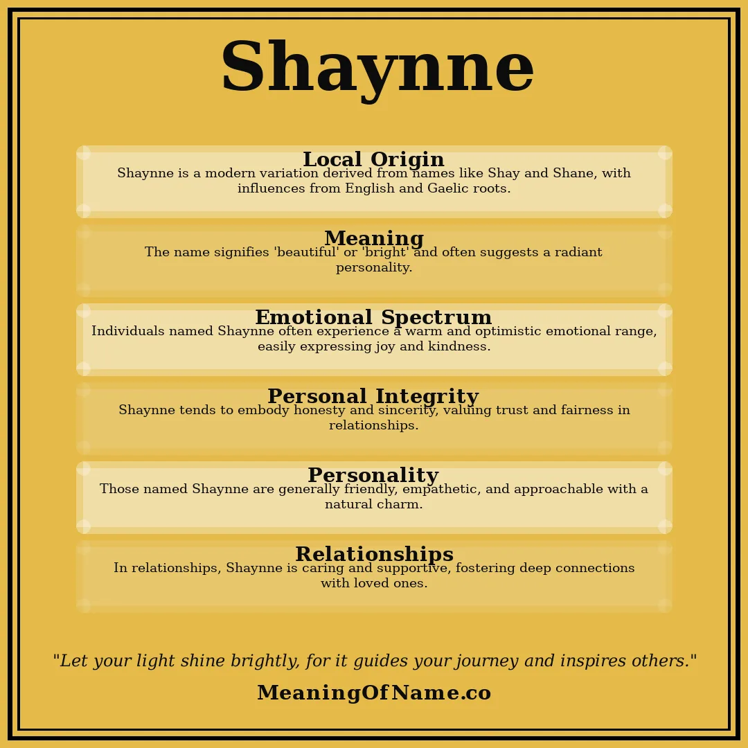 Shaynne name meaning poster