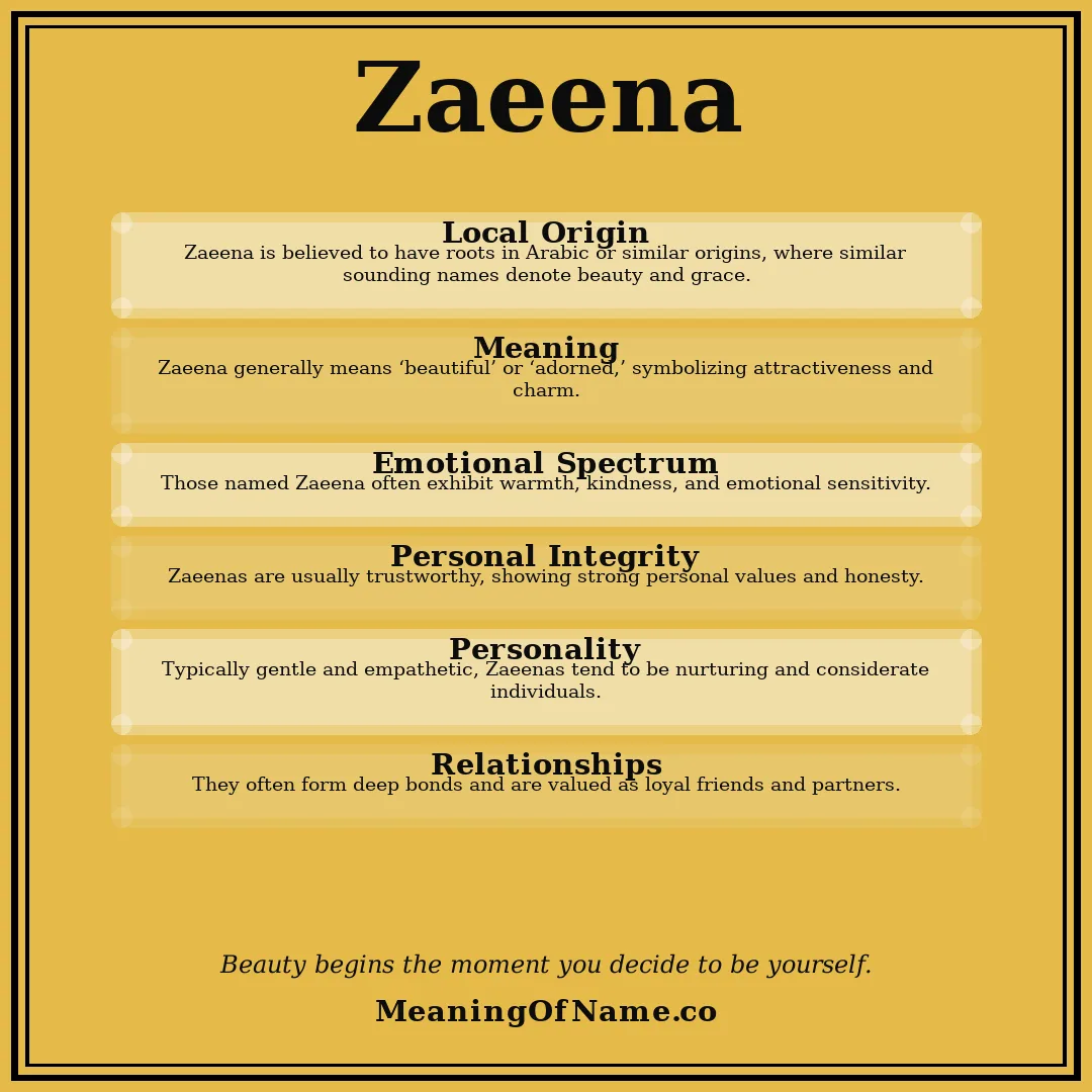 Zaeena name meaning poster