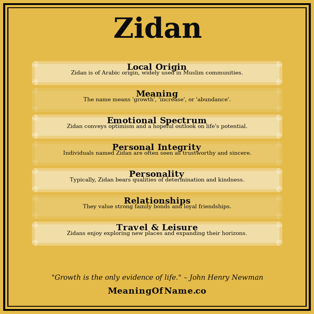 Zidan name meaning poster